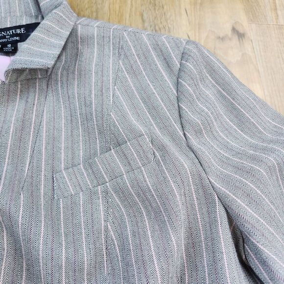 🐞Signature by Larry Levine Gray & Pink Pinstripe Blazer Size 10 - Picture 9 of 15